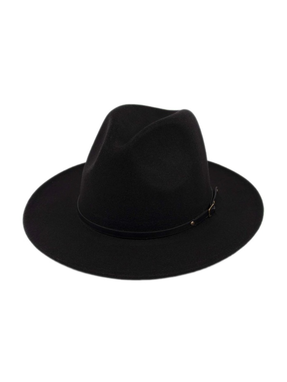 Women’s Classic Felt Fedora Wide-Brim Hat with Belt Buckle